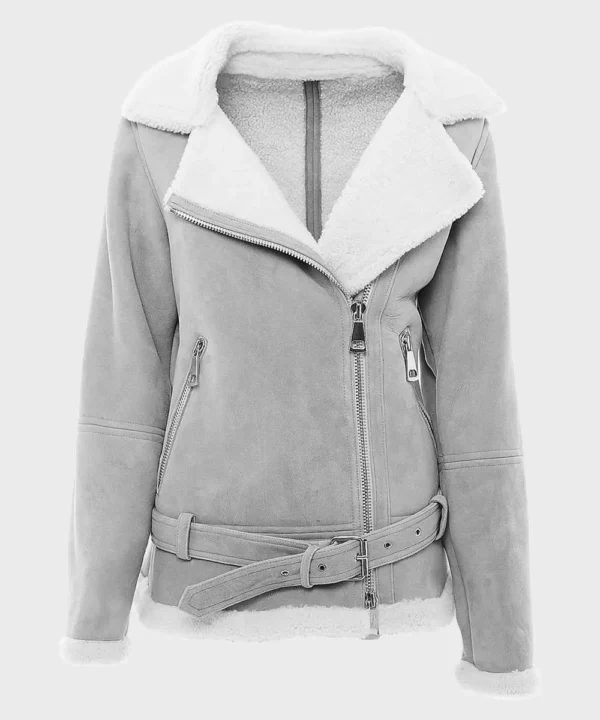 Women's Grey Suede Leather Shearling Jacket | Buy Now