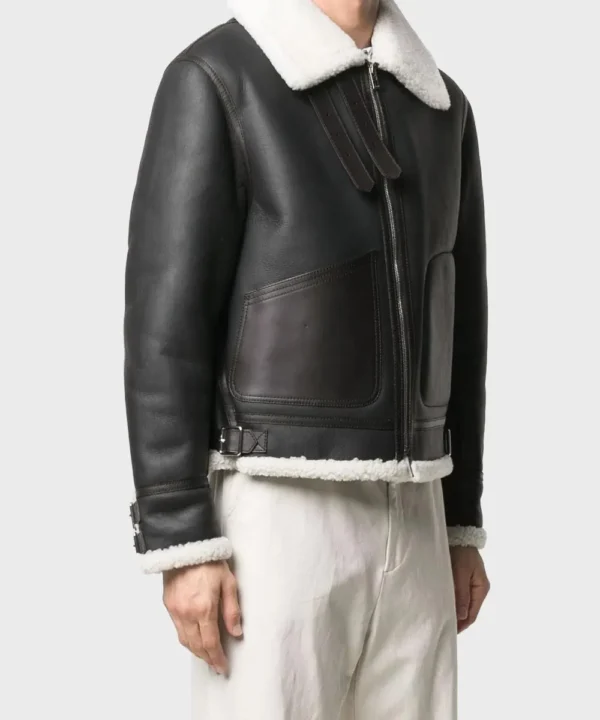 Mens Black Shearling Aviator Jacket | Genuine Leather Jacket