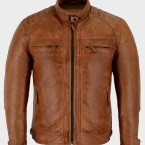 Brown Leather Cafe Racer Jacket