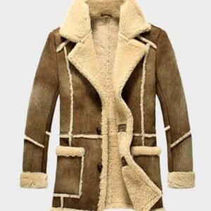 Designer Brown Shearling Sheepskin Fur Coat