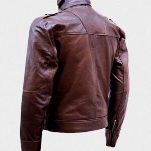 Men's Chocolate Brown Leather Jacket | High Collar Jacket