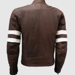 Buy Distressed Mens Brown Leather Jacket | White Striped