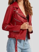 Women’s Fashion Slim Fit Red Biker Leather Jacket