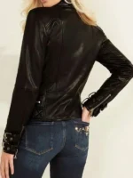 Stylish Women Belted Style Black Biker Leather Jacket