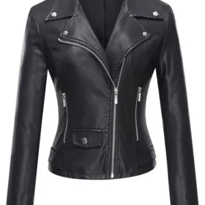Motorcycle Black Biker Leather Women Jacket