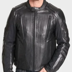 Black Padded Biker Leather Jacket for Men