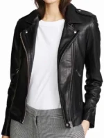 Women Black Sheepskin Biker Leather Jacket