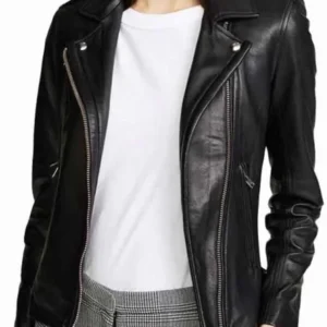 Women Black Sheepskin Biker Leather Jacket