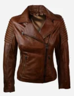 Stylish Brown Leather Biker Jacket For Women season. Get yours today