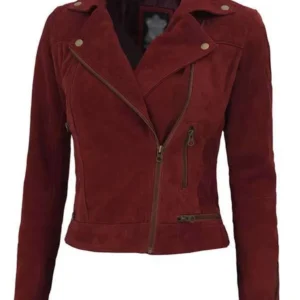 Classic Women’s Red Biker Suede Leather Jacket | Leather Jackets Store