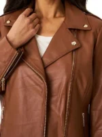 Women Casual Brown Biker Leather Jacket | Free Shipping