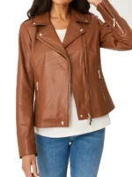 Women Casual Brown Biker Leather Jacket | Free Shipping