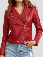 Women’s Fashion Slim Fit Red Biker Leather Jacket