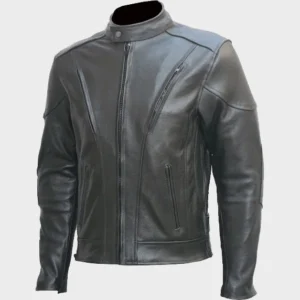 Black Leather Biker Riding Jacket