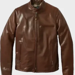 Waxed Cowhide Leather Jacket in Brown