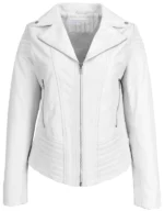 Emily Women's Real Leather Biker Jacket - Trendy & Fitted in White
