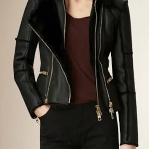 New Black Leather & Faux Shearling Biker Jacket | Leather Jackets Store