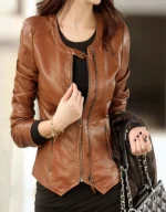 Women's Spring & Autumn Short Sheepskin Leather Motorcycle Jacket
