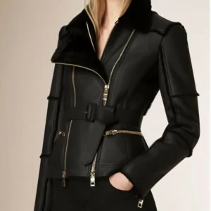 New Black Leather & Faux Shearling Biker Jacket | Leather Jackets Store