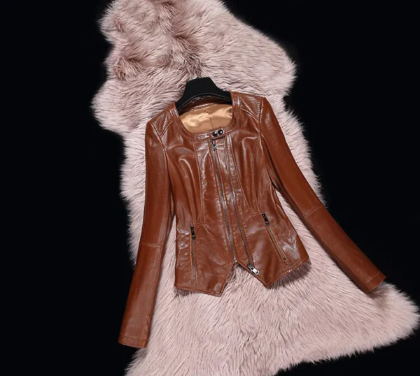Women's Spring & Autumn Short Sheepskin Leather Motorcycle Jacket | Leather Jackets Store
