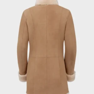 Brown Funnel-Neck Shearling Coat for women