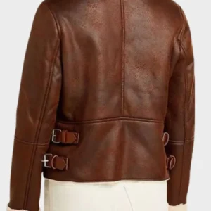 Women's Brown Leather Motorcycle Shearling Jacket