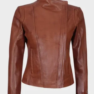 Arezzo Cognac Brown Womens Cafe Racer Leather Jacket