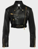 Black Cropped Leather Motorcycle Jacket