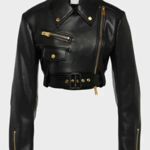 Black Cropped Leather Motorcycle Jacket