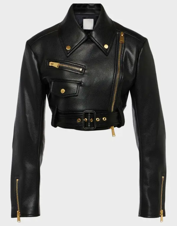Black Cropped Leather Motorcycle Jacket