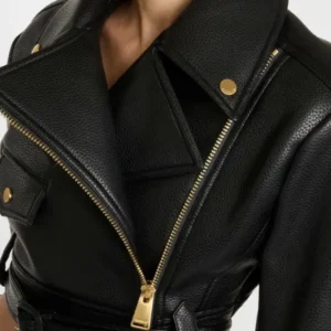 Black Cropped Leather Motorcycle Jacket