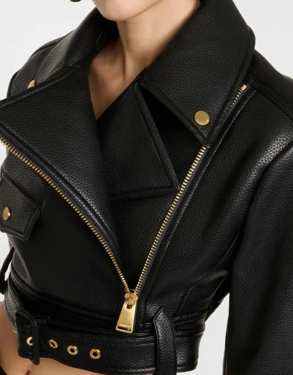 Black Cropped Leather Motorcycle Jacket