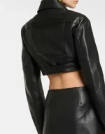 Black Cropped Leather Motorcycle Jacket