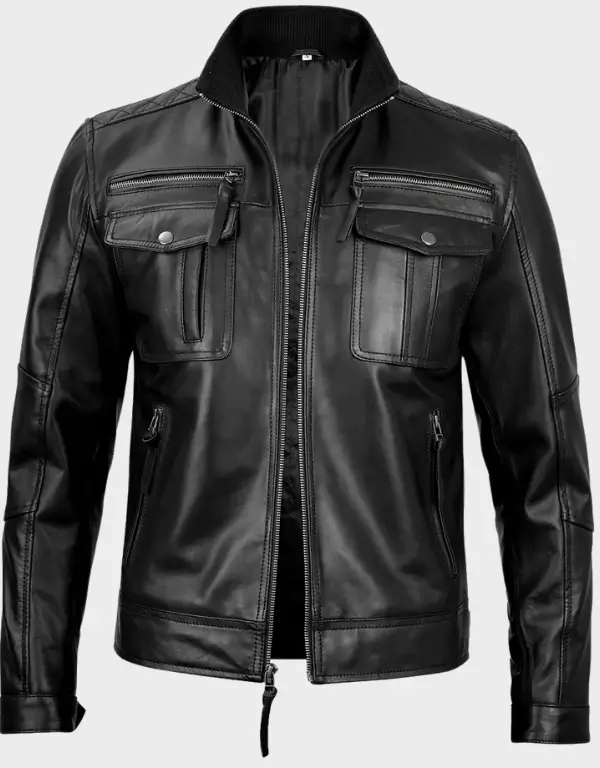 Men's Cafe Racer Black Real Leather Jacket