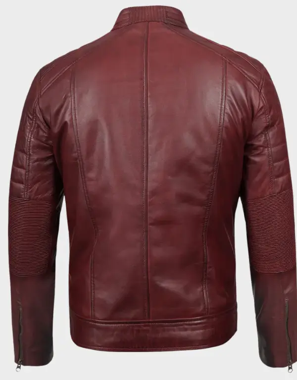 Men's Burgundy Cafe Racer Leather Jacket
