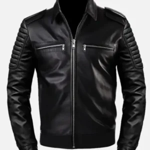 Men's Slimfit Black Cafe Racer Leather Jacket