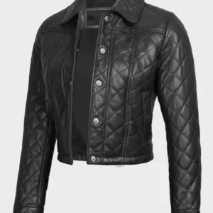 Women's Black Quilted Cropped Leather Jacket