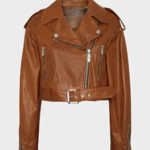 Philipp Plein Women Leather Brown Cropped Jacket