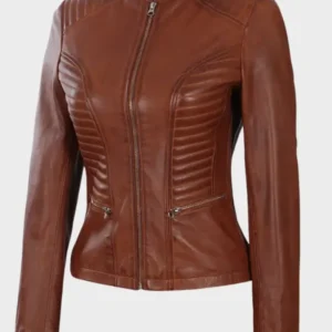 Women's Cognac Brown Cafe Racer Leather Jacket