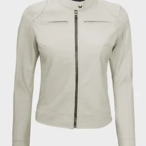 Women's Off-White Leather Cafe Racer Jacket