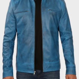 Dodge Café Racer Men’s Blue Leather Jacket