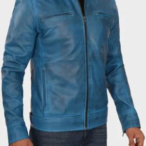 Dodge Café Racer Men’s Blue Leather Jacket