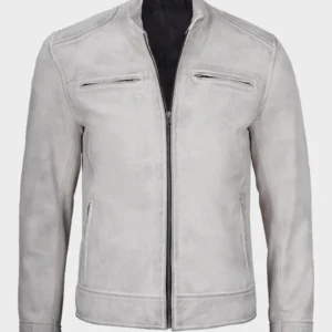 Men's Off-White & Gray Waxed Café Racer Leather Jacket