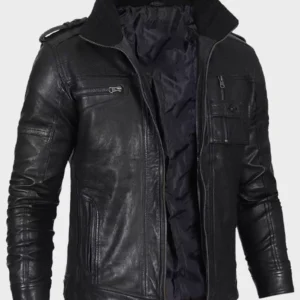 Men’s Black Washed Leather Café Racer Jacket