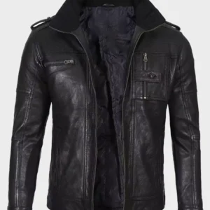 Men’s Black Washed Leather Café Racer Jacket