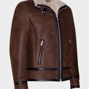 Mens Shearling Sheepskin Flying Jacket - Chestnut Brown Men's Brown Tan Retro RAF Pilot Real Sheepskin Shearling Biker Leather Jacket