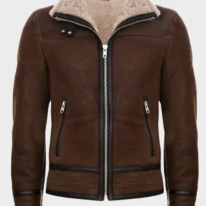 Mens Shearling Sheepskin Flying Jacket - Chestnut Brown Men's Brown Tan Retro RAF Pilot Real Sheepskin Shearling Biker Leather Jacket