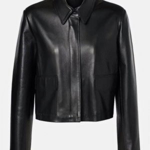 Nour Hammour Bleeker Cropped Leather Jacket in Black