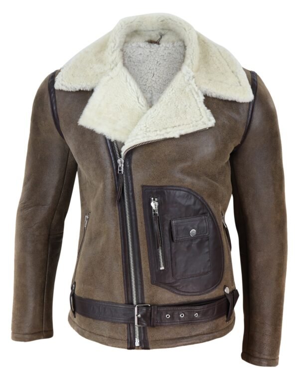 Men’s Sheepskin Shearling Jacket | Vintage Brown Leather Look