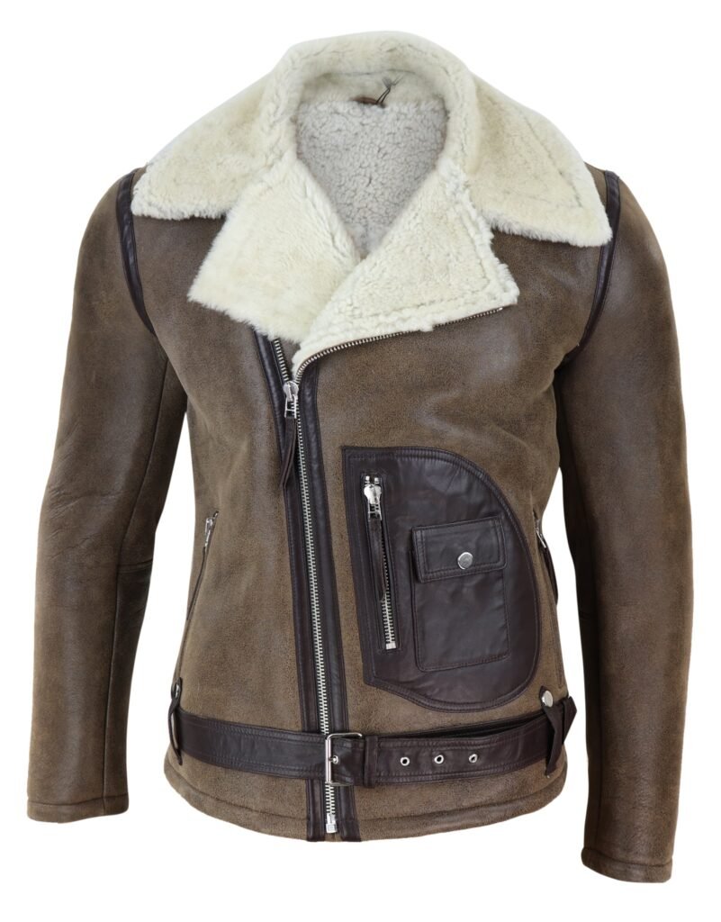 Men’s Sheepskin Shearling Jacket | Vintage Brown Leather Look